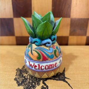 Jim Shore Welcome Pineapple Figurine - Green, Gold, Red